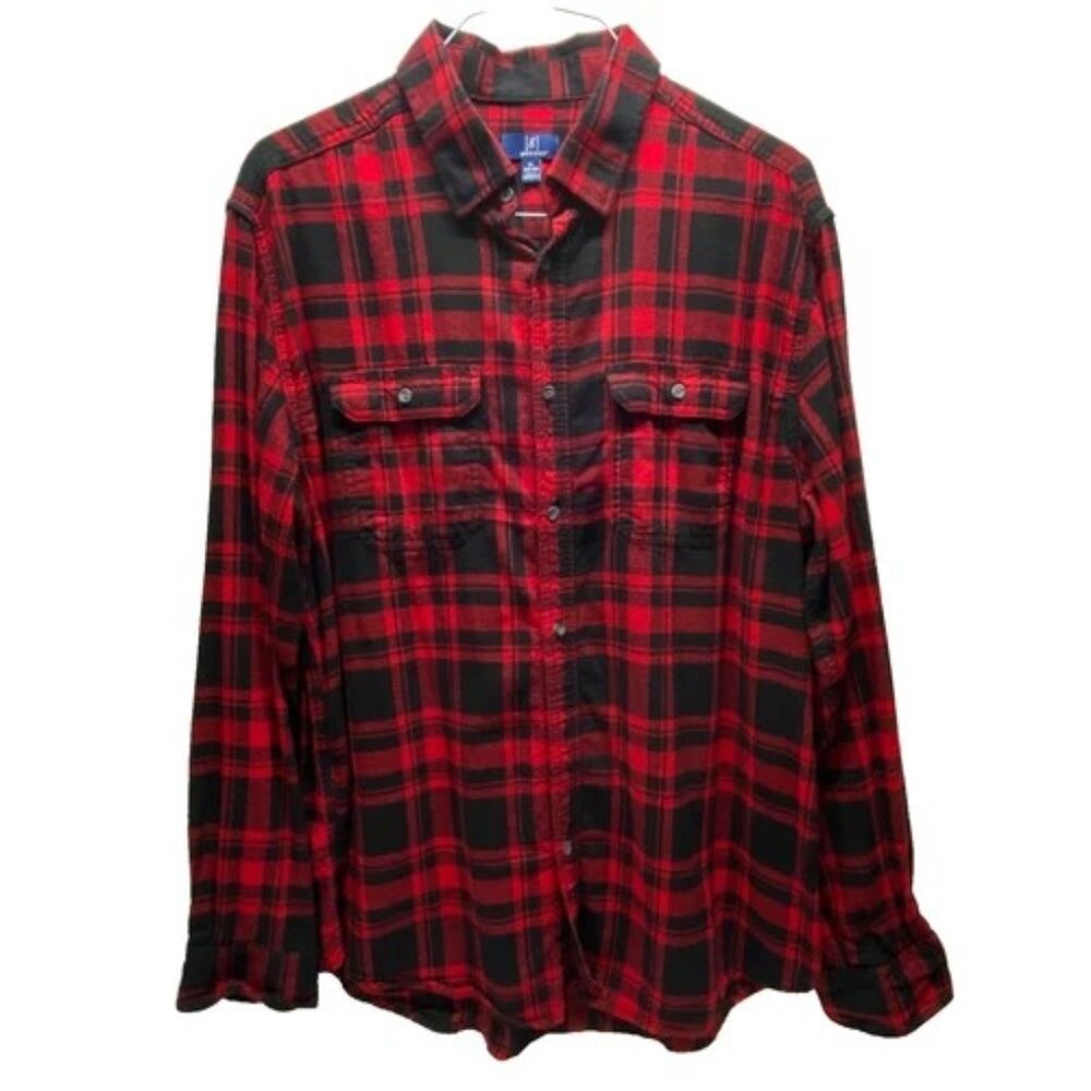 George Flannel Shirt Men's XL Red Black Plaid Outdoors Long Sleeve Button Up Top